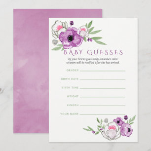 Blommigt Violet and Sage Baby Shower Baby Guesses Inbjudningar