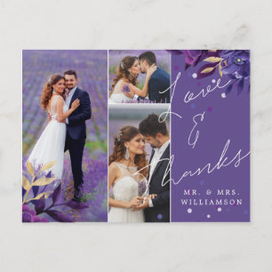 Blommigt Violet Bröllop Tack fotovykort Vykort