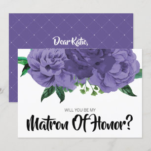 Blommigt Violet Lila är min Matron of Honor Card Inbjudningar