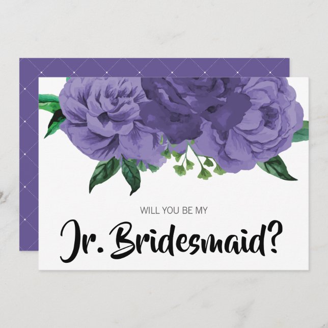 Blommigt Violet Lila blir mitt Junior Bridesmaid-k Inbjudningar (Fram/baksida)