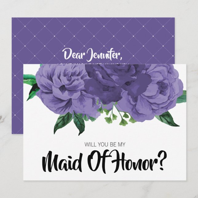 Blommigt Violet Lila blir mitt Maid of honor-kort Inbjudningar (Fram/baksida)