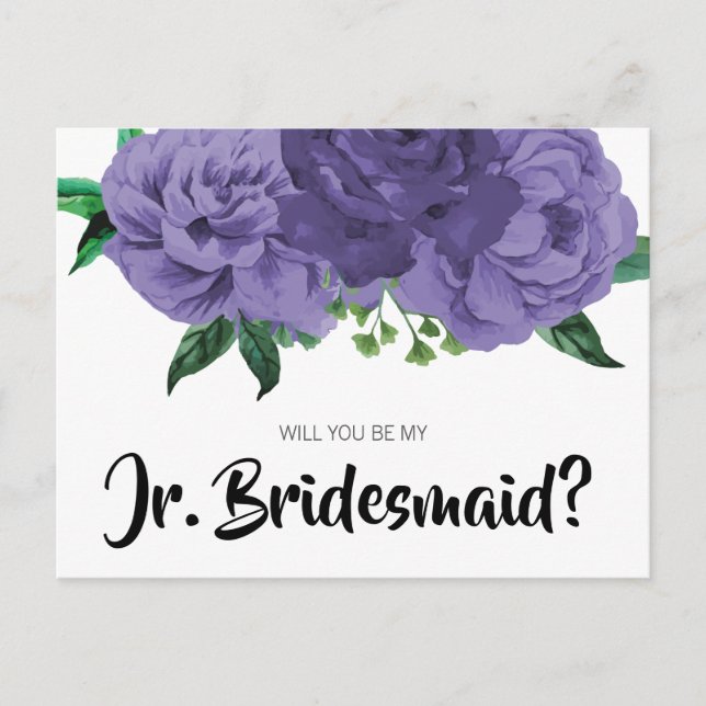 Blommigt Violet Lila Junior Bridesmaid vycard Inbjudan Vykort (Framsida)