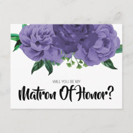 Blommigt Violet Lila Matron of Honor Postcard Inbjudan Vykort