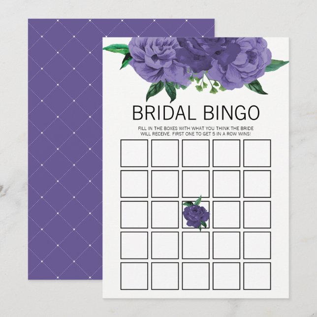 Blommigt Violet Lila Möhippa Bingo-spelkort Inbjudningar (Fram/baksida)