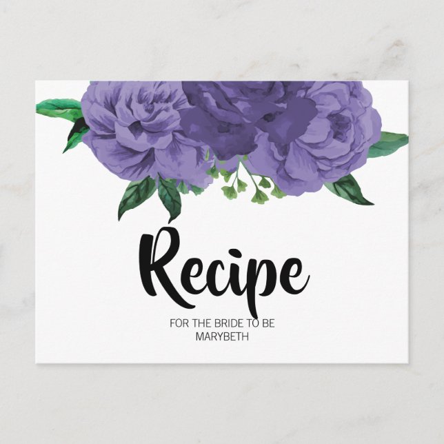 Blommigt Violet Lila Möhippa Recept Card Vykort (Framsida)