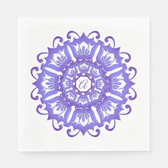 Blommigt violet mandala. Monogram. Pappersservett (Framsidan)