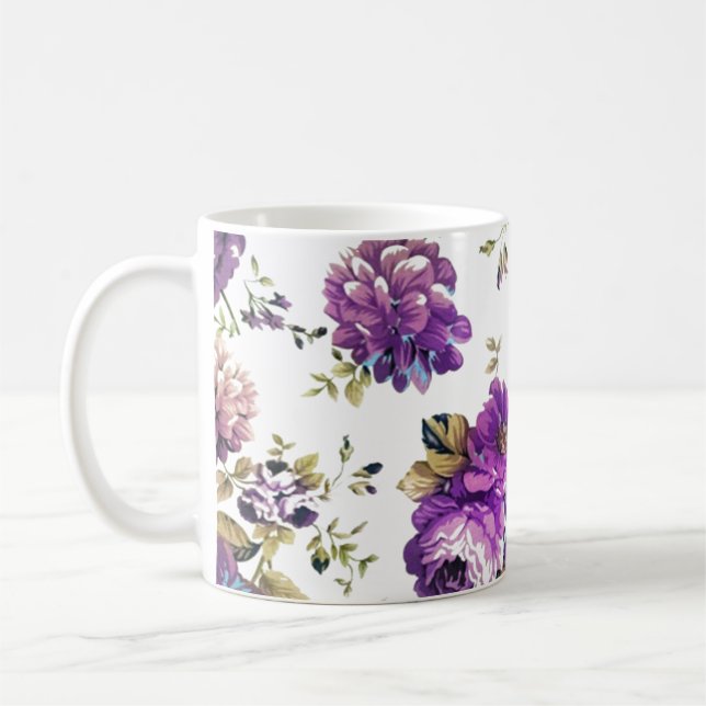 Blommigt Violet Mönster Kaffemugg (Vänster)