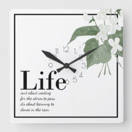 Blommigt Violets White on White Life    QuoteSquar Fyrkantig Klocka