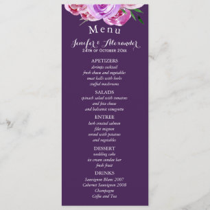 Blommigt violetta peonies plum bröllop meny