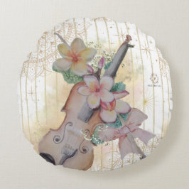 Blommigt Violin Boganhues Skriv ut Rund Kudde