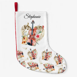 Blommigt Violins Guld Musik noter Helgdag jul Liten Julstrumpa