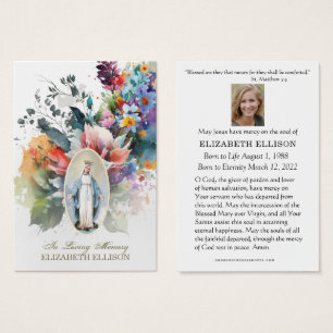 Blommigt Virgin Mary Fatima Funeral Prayer Card Visitkort