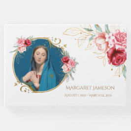 Blommigt Virgin Mary Funeral Memorial Guest Bok