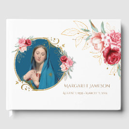 Blommigt Virgin Mary Funeral Memorial Guest Bok