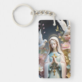 Blommigt Virgin Mary Keychain