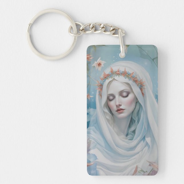 Blommigt Virgin Mary Keychain (Framsidan)