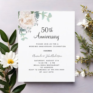 Blommigt vit 50-årsinbjudan till bröllop