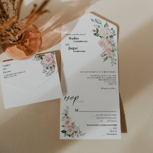 Blommigt vit allt i en bröllopsinbjudan