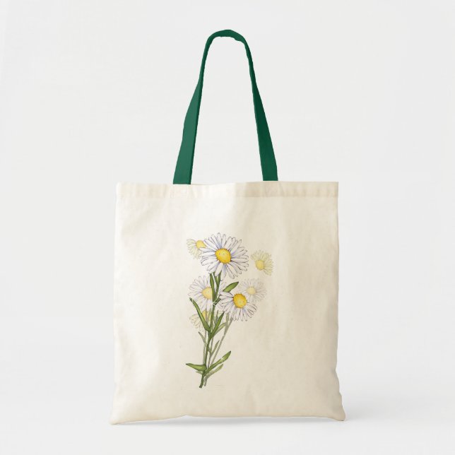 Blommigt Vit Daisy Flower Mönster Canvas Totebag Tygkasse (Framsidan)