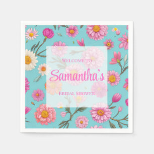 Blommigt vit daisy rosa blommor pappersservett