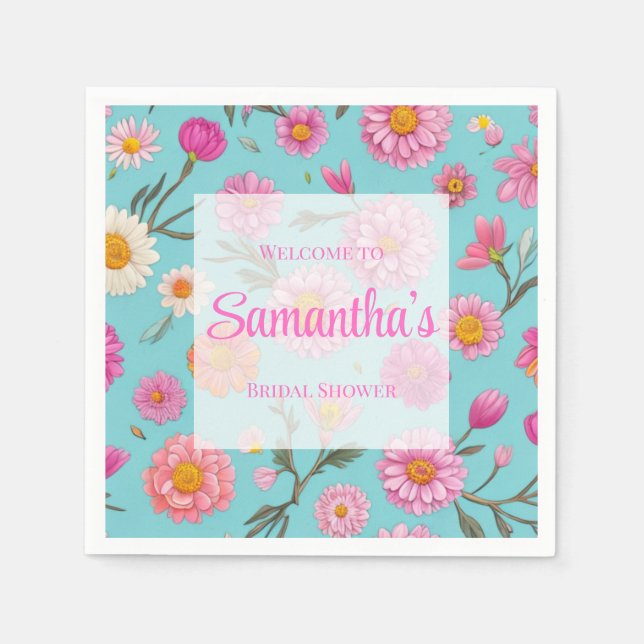 Blommigt vit daisy rosa blommor pappersservett (Framsidan)