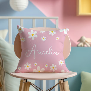 Blommigt Vit Daisy Rosa Nursery Cushion Kudde