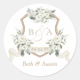 Blommigt Vit Elegant Grey Vapensköld Kuvert Runt Klistermärke