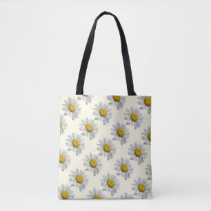 Blommigt Vit Gult Daisy Garden Flower Tote Bag Tygkasse
