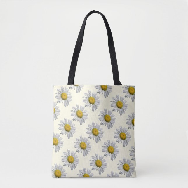 Blommigt Vit Gult Daisy Garden Flower Tote Bag Tygkasse (Framsida)