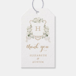 Blommigt Vit Hydrangea Vapensköld Bröllop Tack Presentetikett