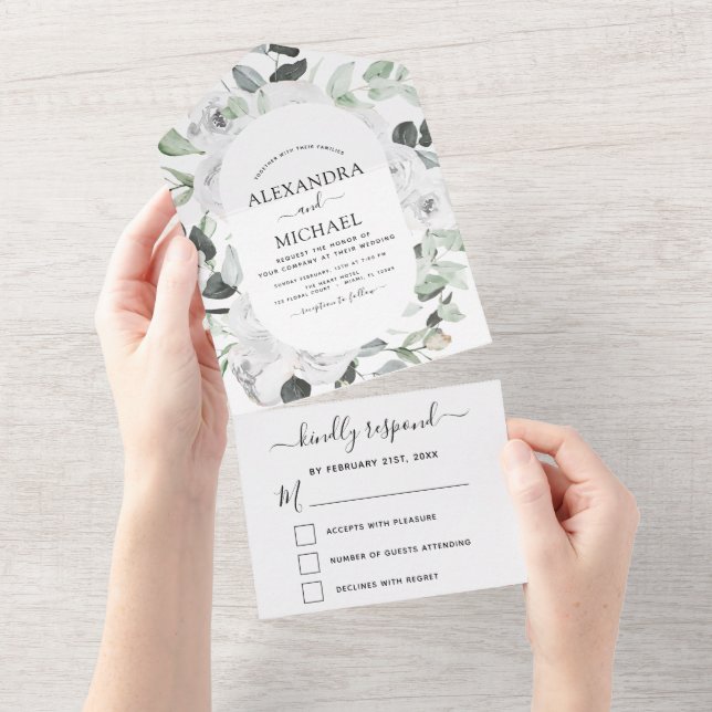 Blommigt Vit ros Eucalyptus Bröllop OSA (Avrivbar del)