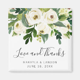 Blommigt Vit ros Greenery Wedding Favor Magnet