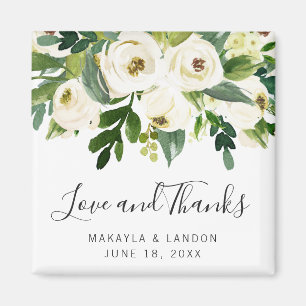 Blommigt Vit ros Greenery Wedding Favor Magnet