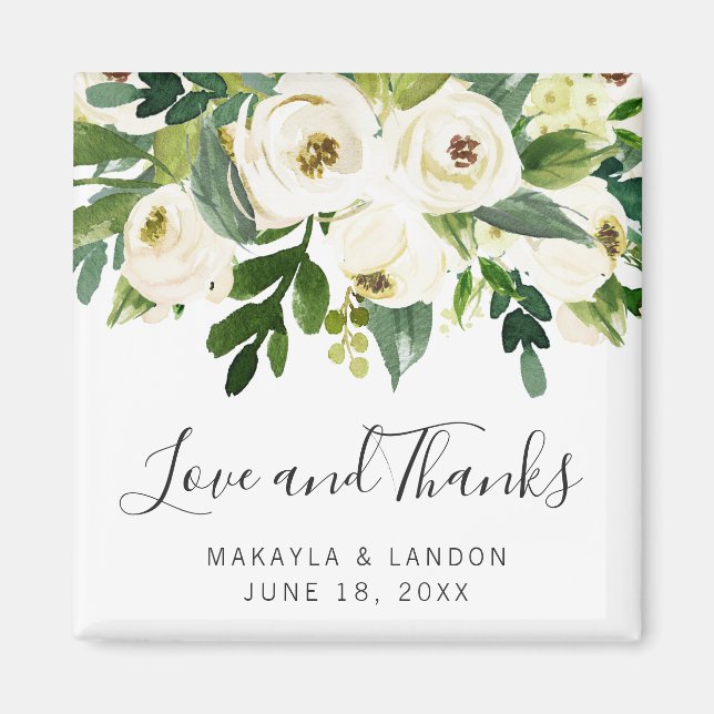 Blommigt Vit ros Greenery Wedding Favor Magnet (Framsidan)