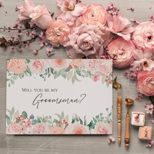  Blommigt Vita Bröllop Groomsman Frieri kort (Skapare uppladdad)
