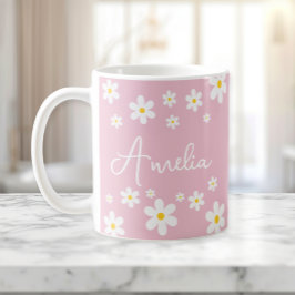 Blommigt Vita Daisyn Rosa Personlig mugg