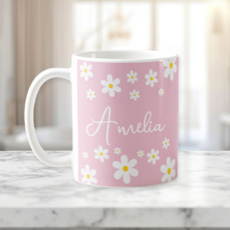 Blommigt Vita Daisyn Rosa Personlig mugg