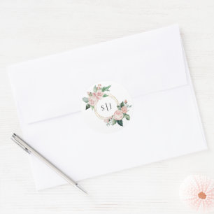 Blommigt Vita monogram Bröllop Sticker Runt Klistermärke
