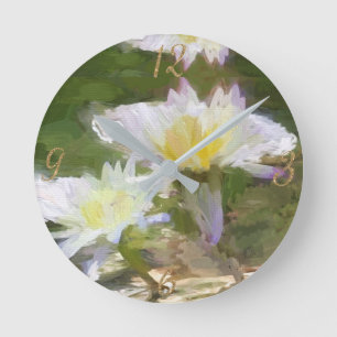 Blommigt Vita Vatten Lilies akrylväggsklocka Rund Klocka
