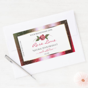 Blommigt Vitproduktetiketter Grönt och Rosa Glitte Rektangulärt Klistermärke