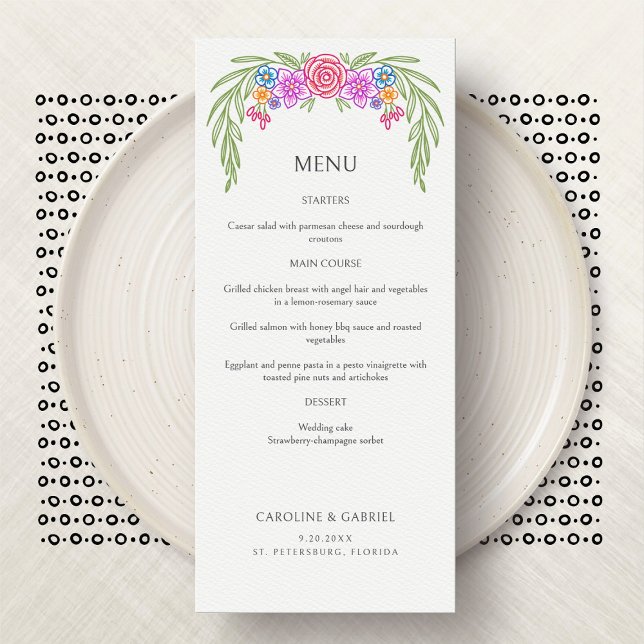Blommigt Vivid Fiesta Bröllop Menu (Skapare uppladdad)