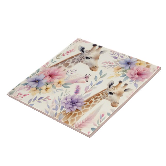 Blommigt Vivid Giraffe Tile Design Kakelplatta (Sidan)