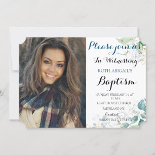 Blommigt Vuxen Baptism Anpassningsbar Foto Inbjudningar