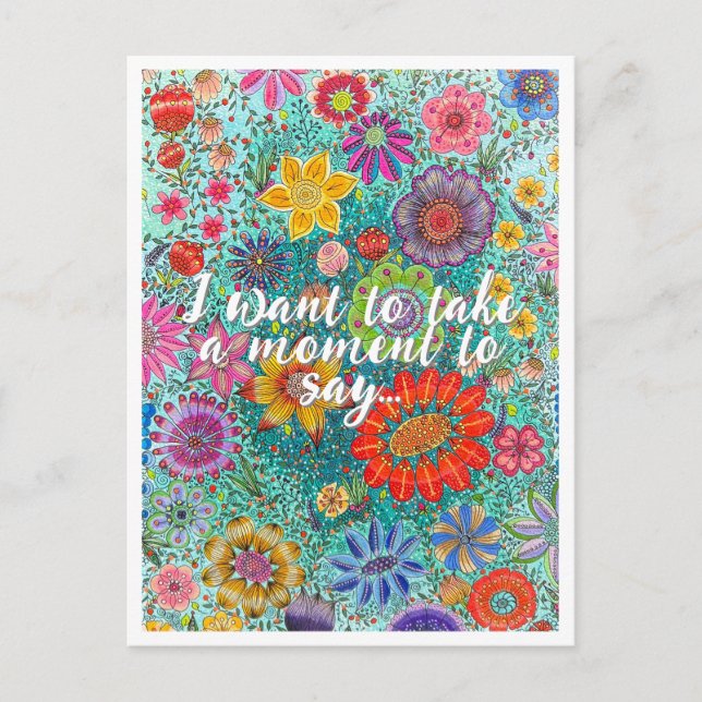 Blommigt vykort som skrivs ut från originaltecknin (Framsida)