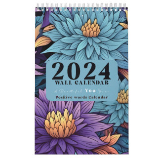 Blommigt Wall Calendar 2024 med positivt ord Kalender