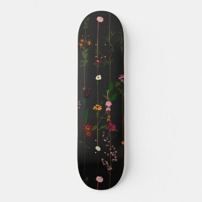 Blommigt Wallroll - Mörk Mini Skateboard Bräda 18,5 Cm (Framsida)