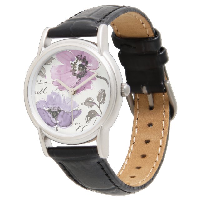 Blommigt Waltz Plum Watercolor Flowers Armbandsur (Vinklad)