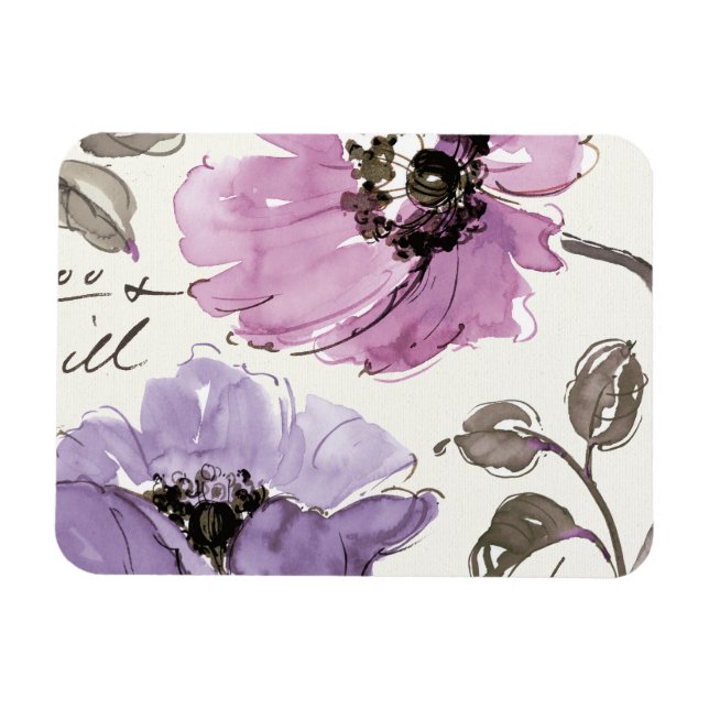 Blommigt Waltz Plum Watercolor Flowers Magnet (Horisontell)