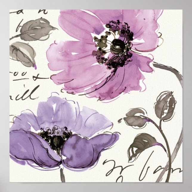 Blommigt Waltz Plum Watercolor Flowers Poster (Framsidan)