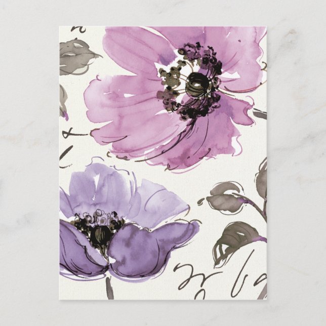 Blommigt Waltz Plum Watercolor Flowers Vykort (Framsida)
